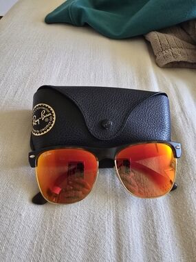 Ray-Ban Clubmaster Sunglasses - Black Frame with Orange Red Mirror Lenses